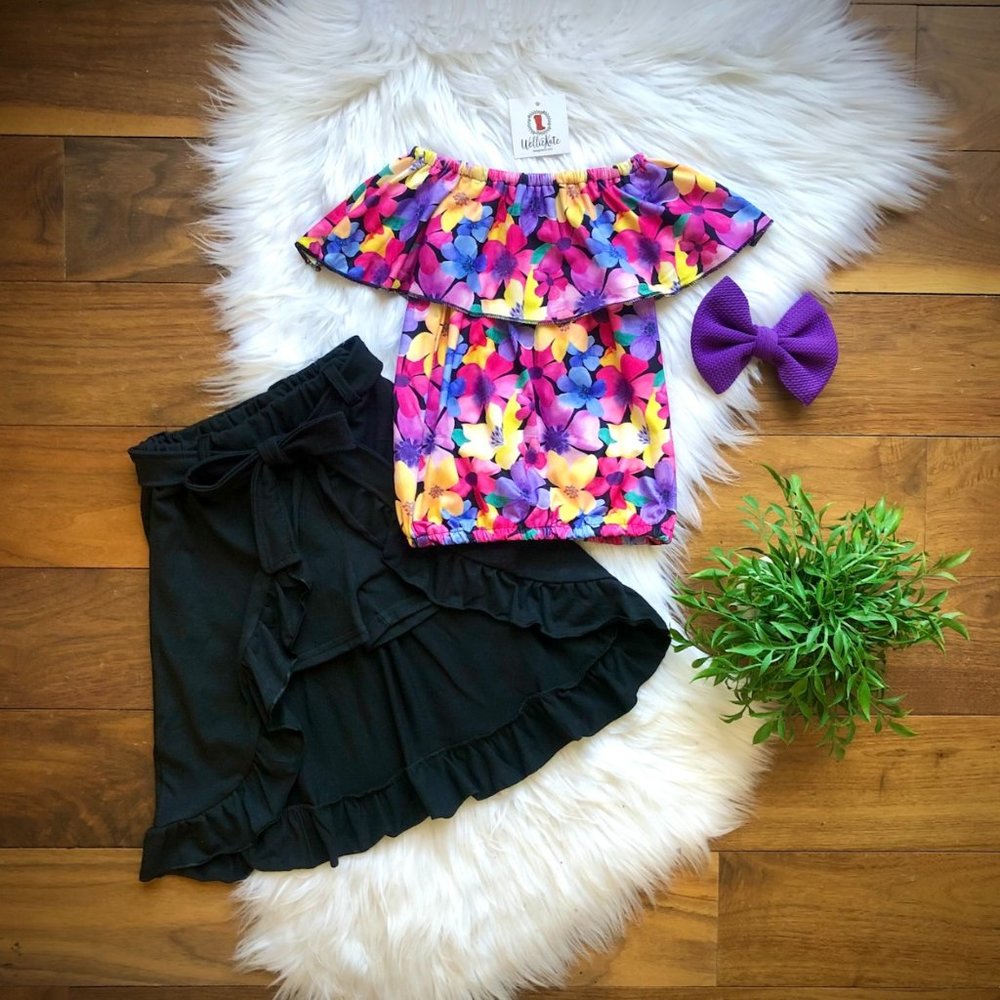 Bright Floral Open Skirt Set